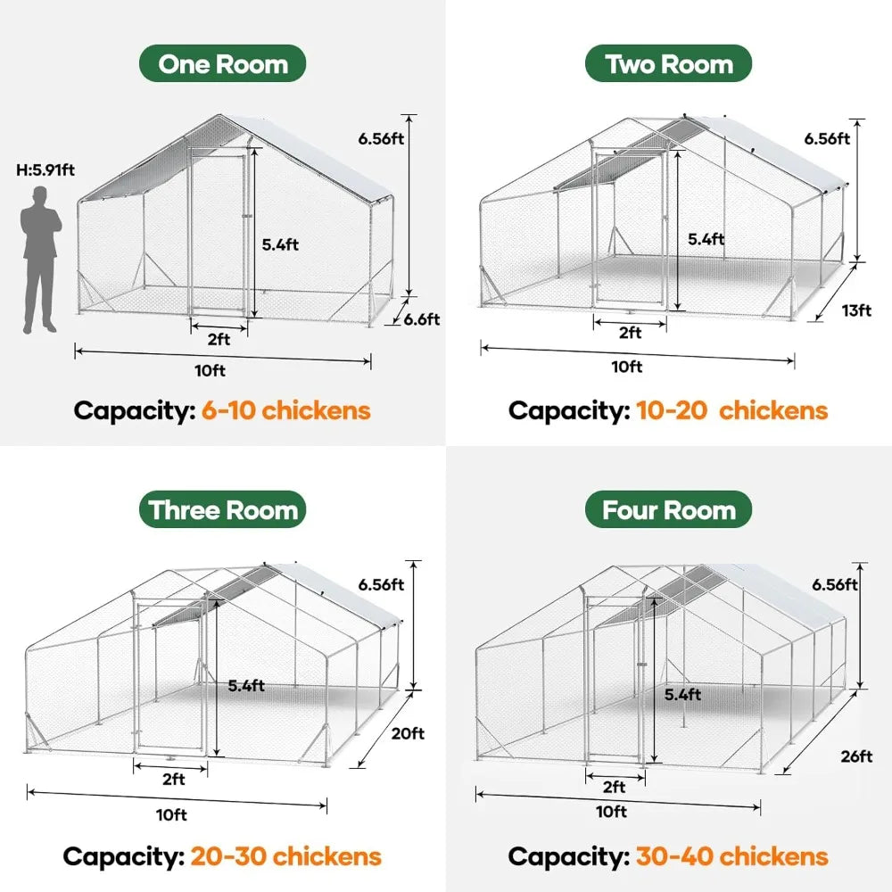 Heavy Duty Metal Chicken Coop With Cover For Yard Run