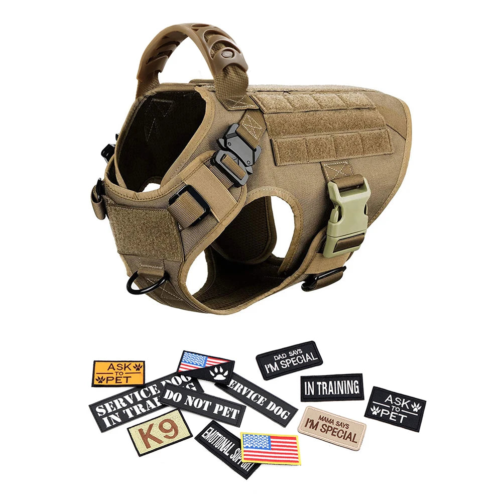 PETRAVELCN Military Dog Harness Vest Leash Set With Patches Malinois