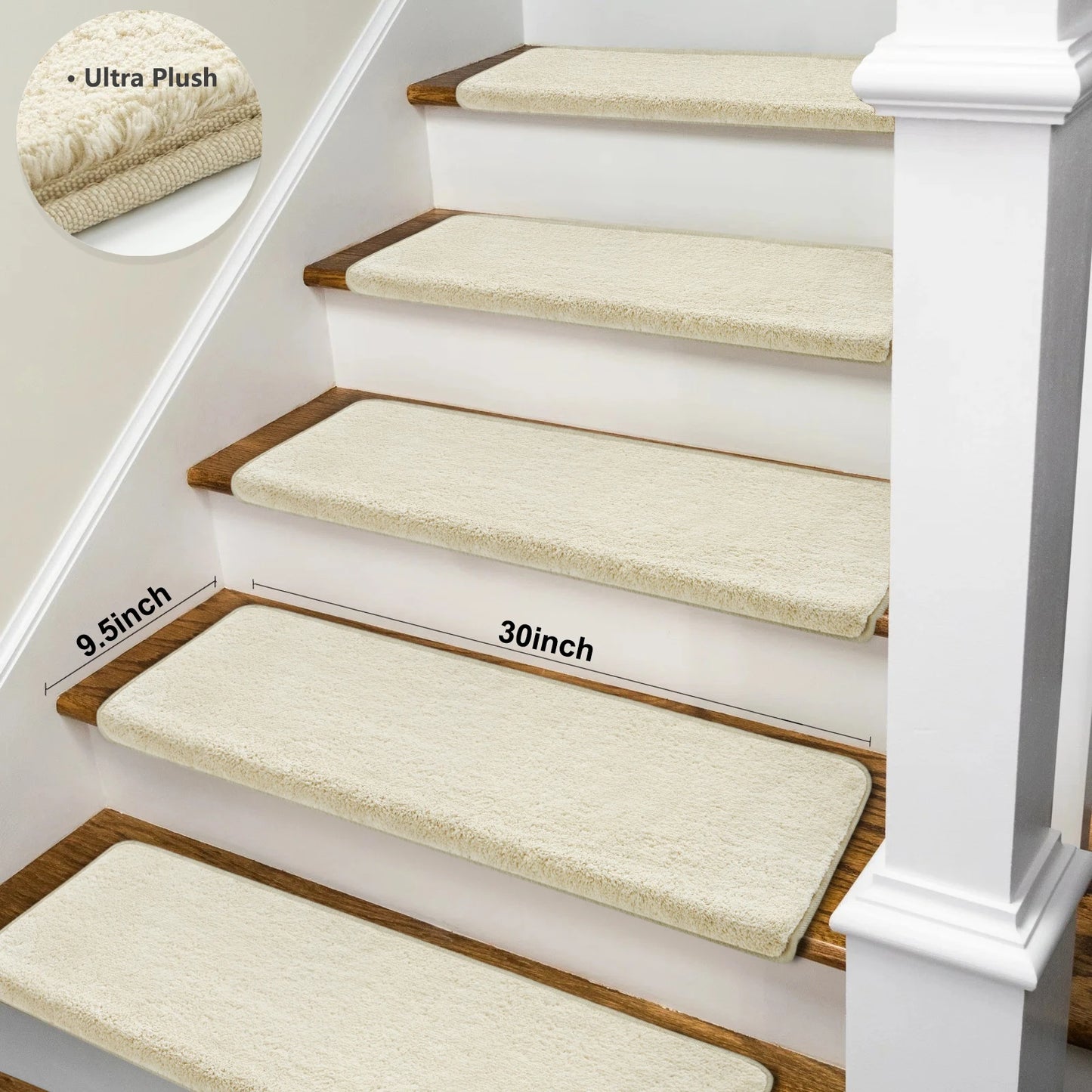 NONECN Bullnose Non-Slip Stair Treads Ultra Plush Peel and Stick