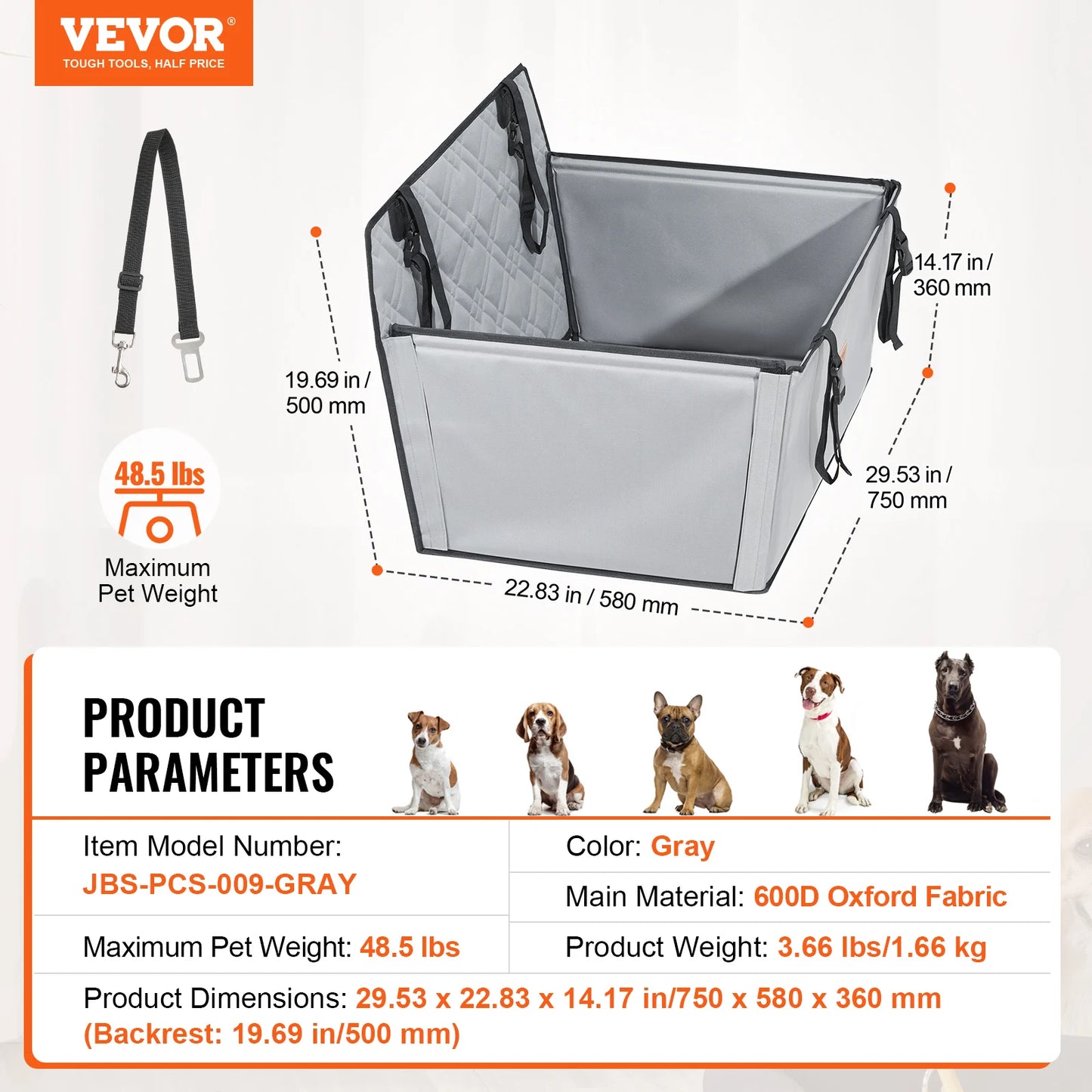 SucceBuy Waterproof Dog Car Seat Booster With ClipOn Safety Leash