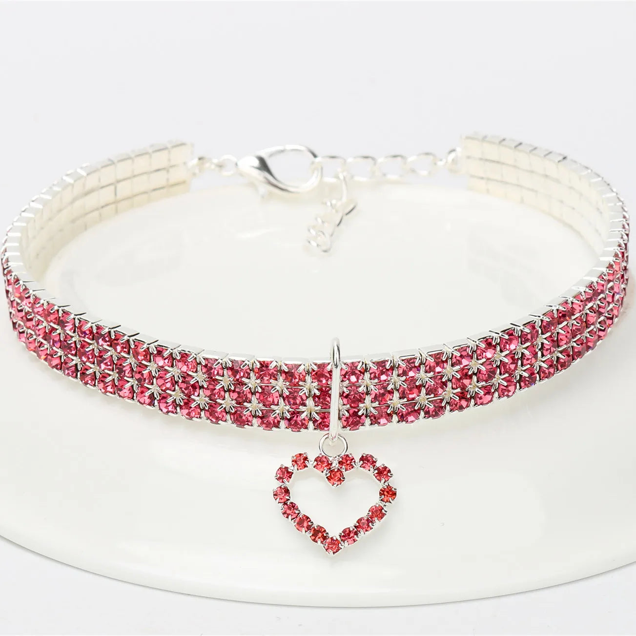 Three Row Elastic Rhinestone Pet Collar For Cats And Dogs