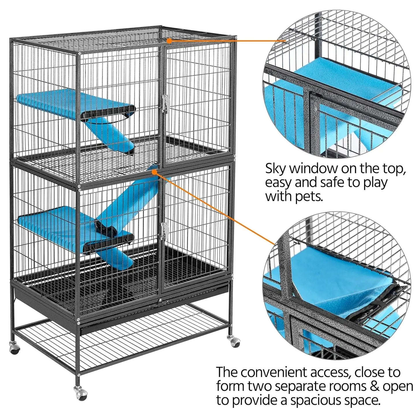 Rolling Ferret Cage 4 Tier Small Animal Cage For Chinchillas