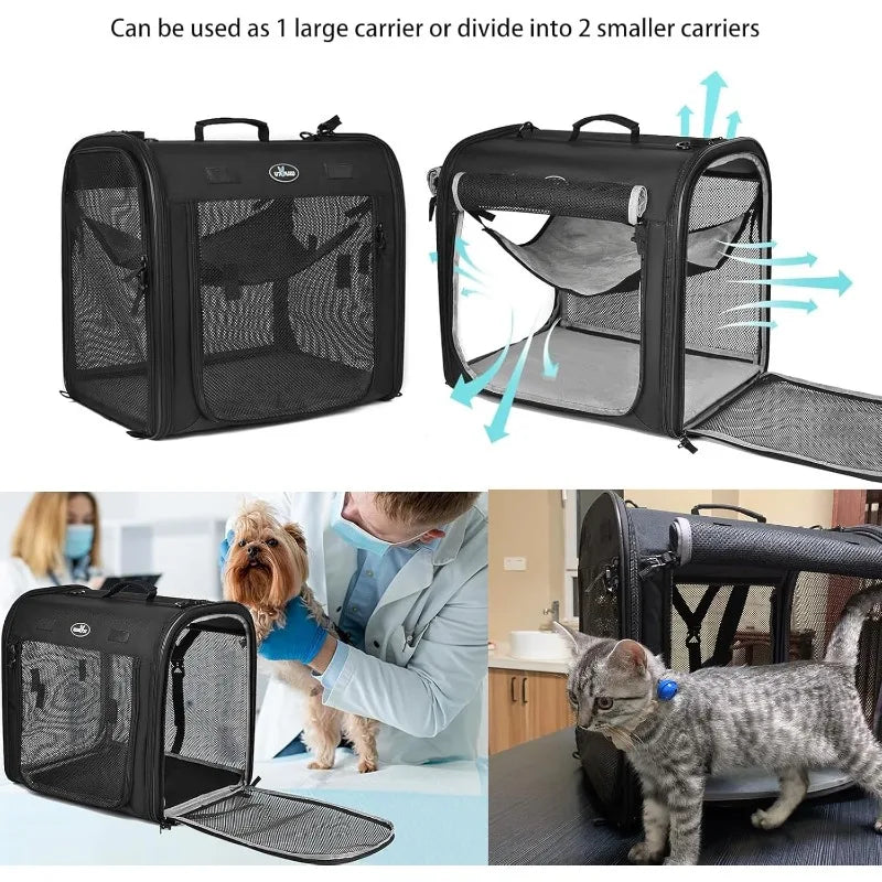 Wakytu Foldable Dual Pet Carrier for Cats And Dogs Zippered Cat Car Transportation Box Pet Travel Bag All Breeds