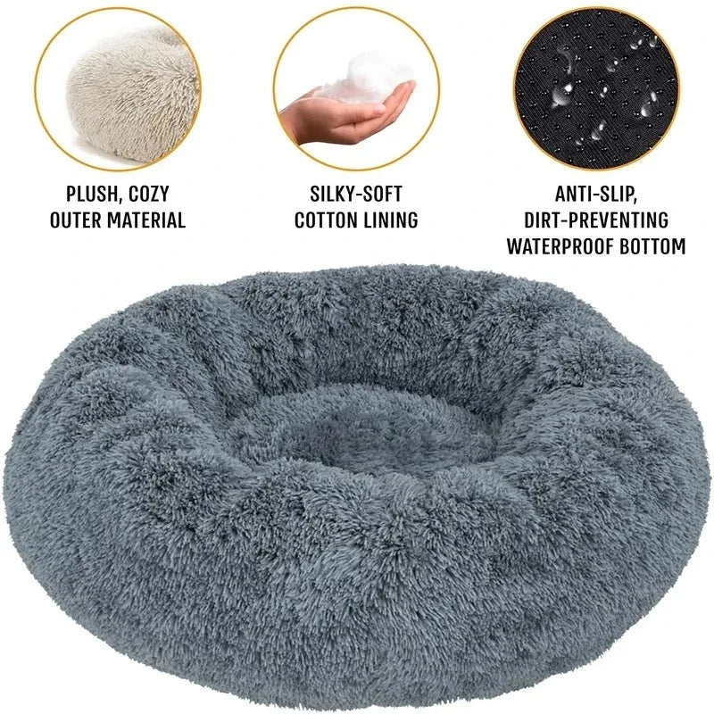 Winter Warm Round Plush Pet Bed For Dogs And Felines