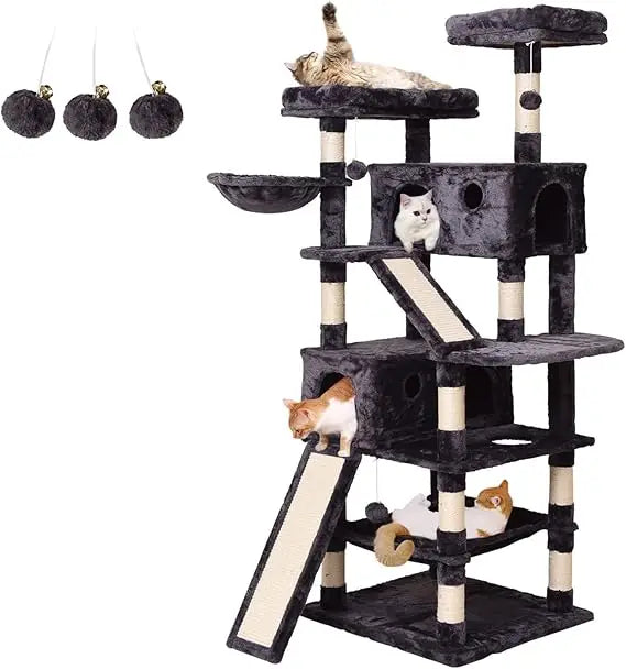 XUYUAN Cat Tree Tower With Condos Ladders Hammock Plush