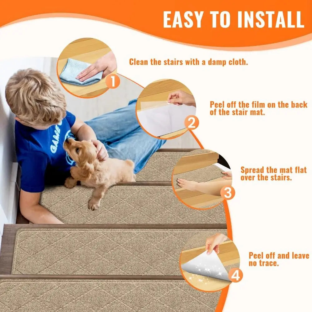 1pc Trendy Non-Slip Stair Treads Self-adhesive 8x30 Inch Stair Mats Reusable Washable Stair Runner Rugs Indoor Use