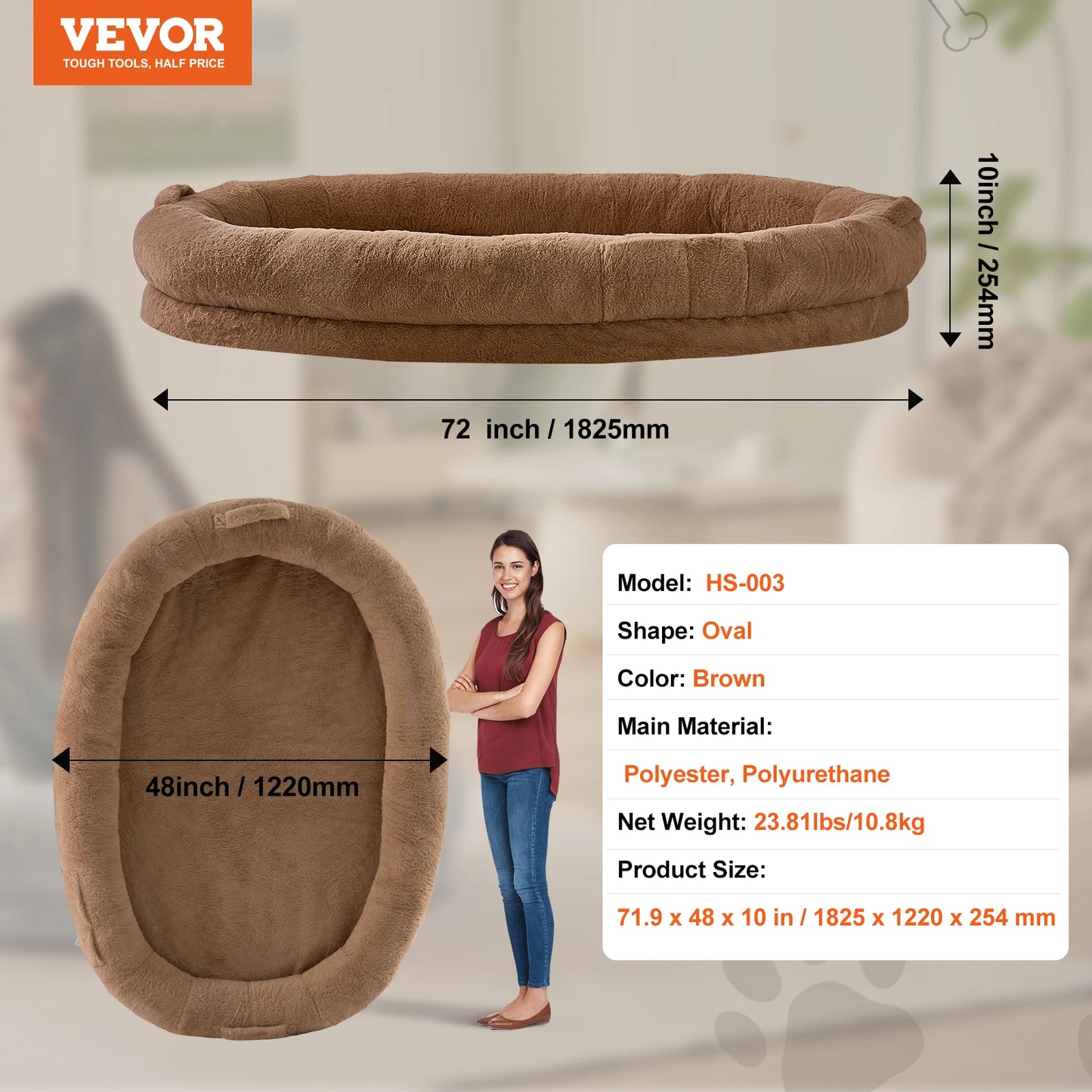 SucceBuy Human Dog Bed With Orthopedic Foam And Washable Cover