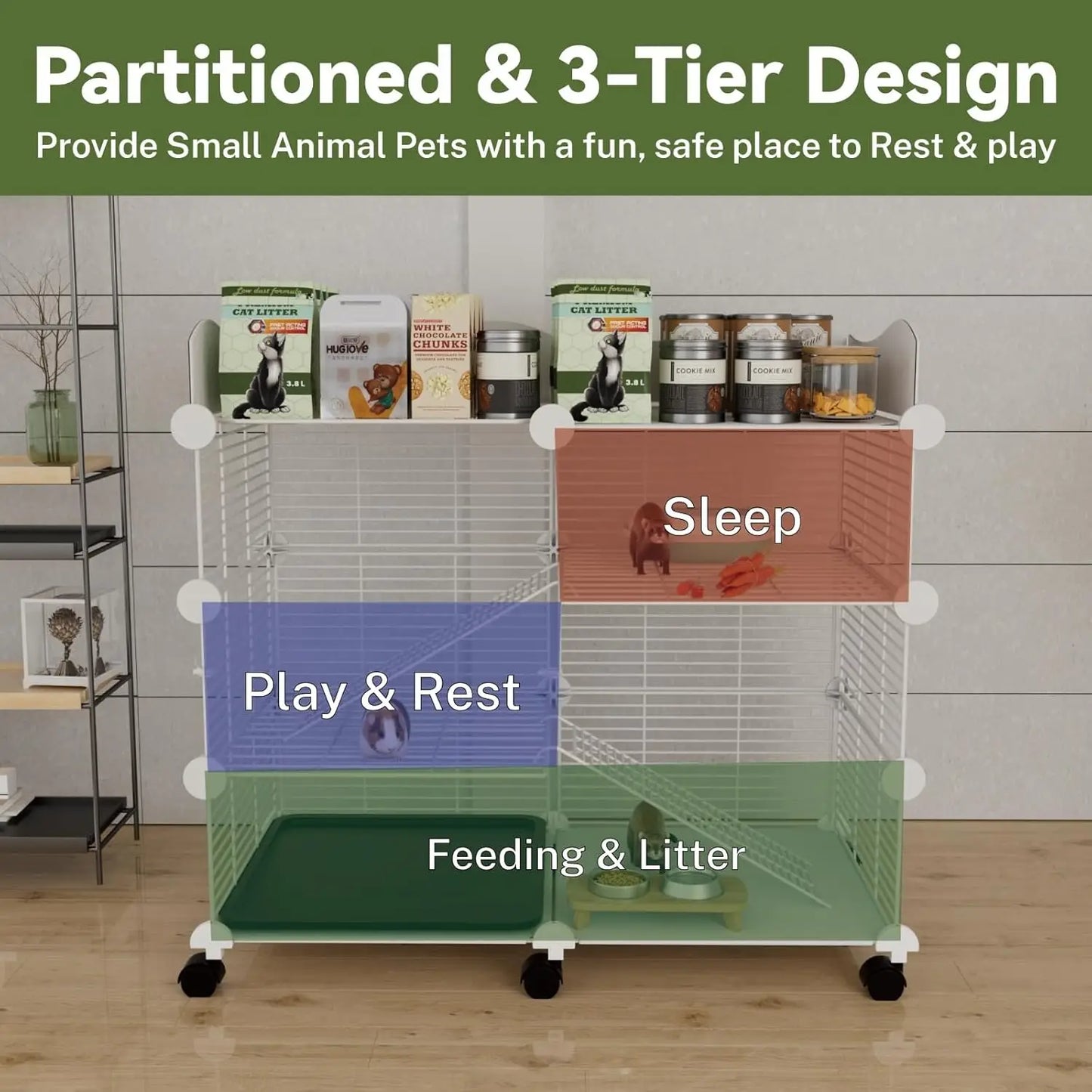 Hign Concerned Guinea Pig Cages Indoor On Wheels 3 Tier Cage