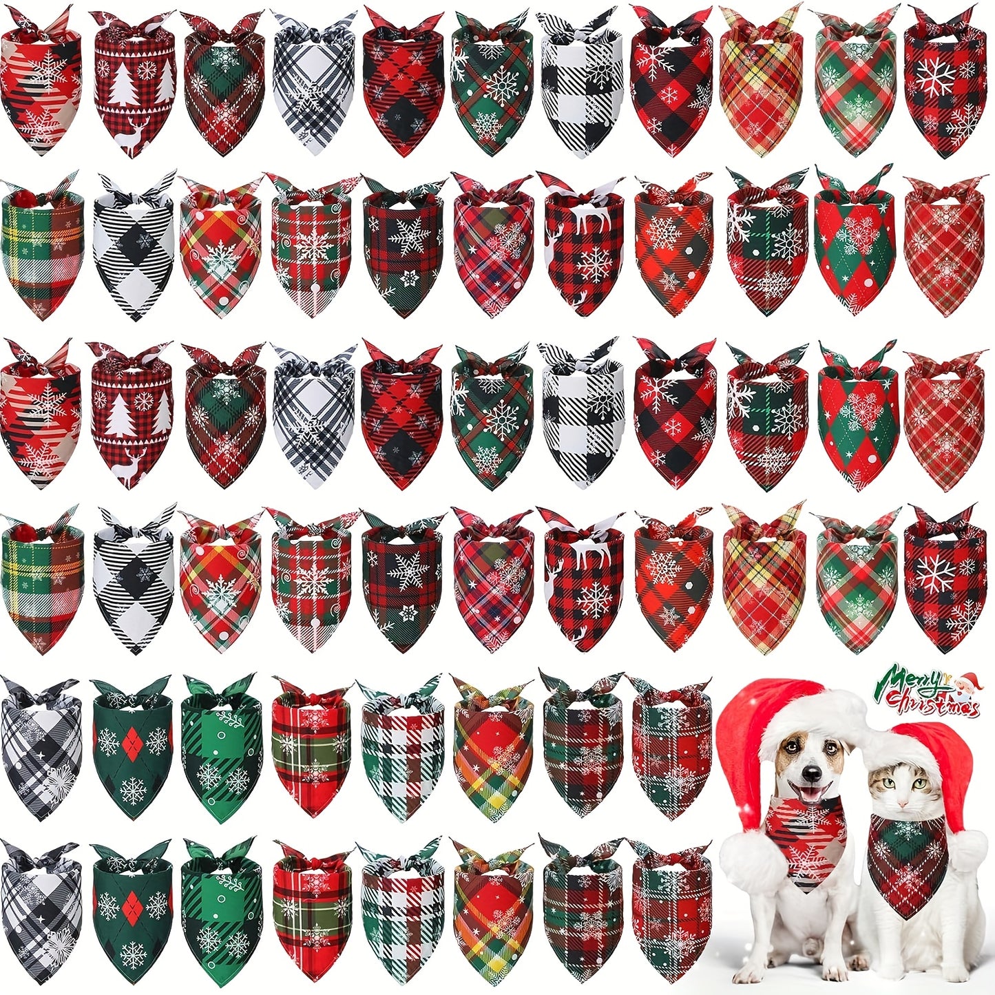 Pet Costume Bandanas 60 Pieces Christmas Snowflake Plaid Dog Scarves